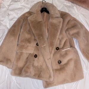 Free People Faux Fur Coat Apricot US Small